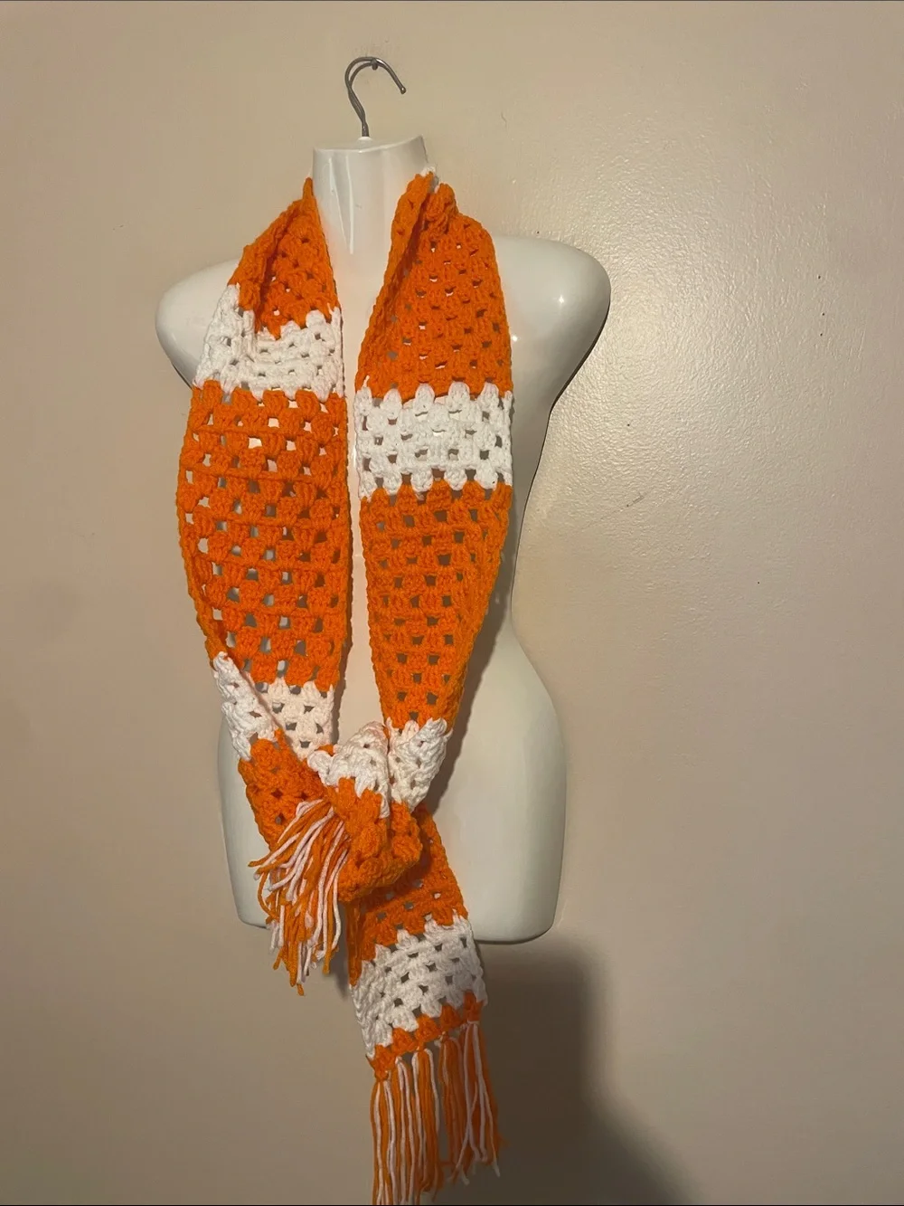 Handmade Orange and White Crochet Scarf Tennessee Football Fans